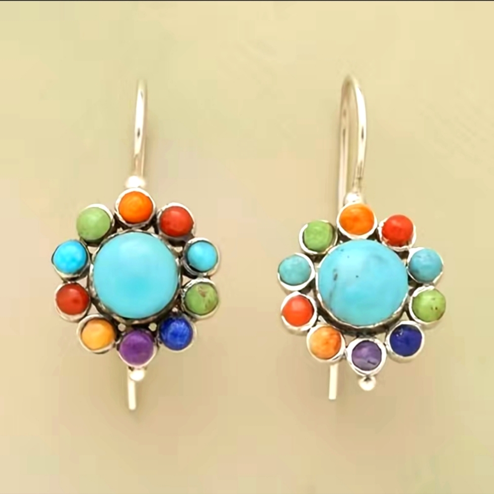 🔥HOST PICK🔥 NWT silver plated earrings, multicolor w/ blue stone, boho flower